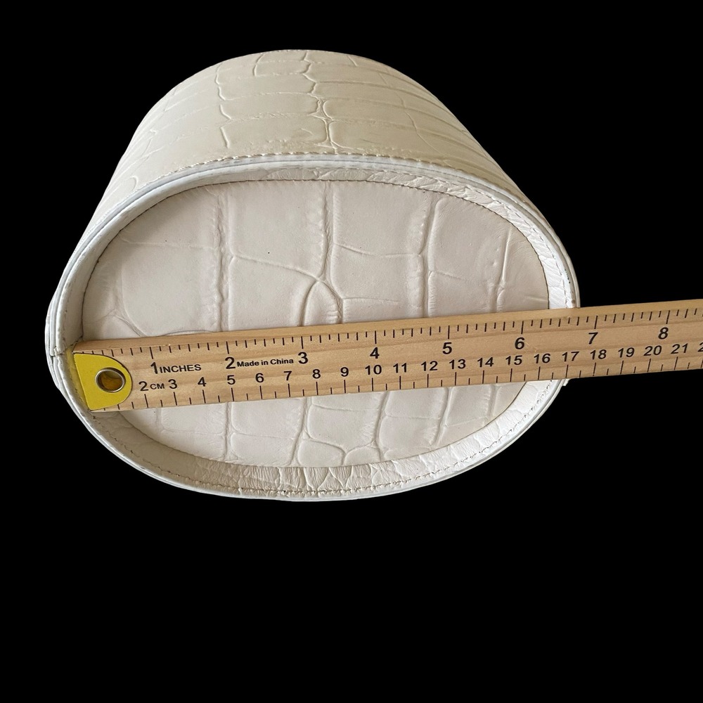 Staud Bissett Bucket Bag Cream Croc Embossed Leather Structured Top Handle Bag - Picture 6 of 8